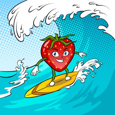 Çilek sörf deniz pop art vektör çizim