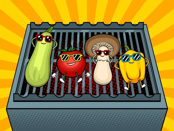 Vegetales en bbq arte pop vector ilustración — Vector de stock