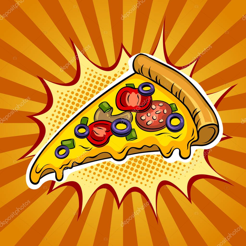 Rebanada de la ilustración de vector de arte pop de pizza — Vector de