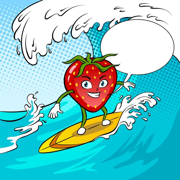 Surfe de morango mar pop arte vetor ilustração — Vetor de Stock