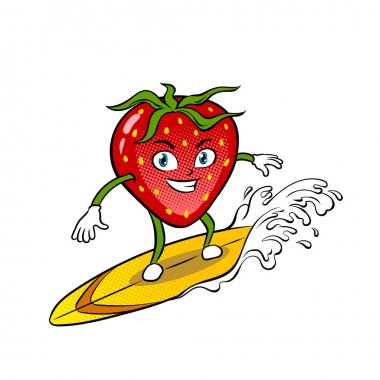 Çilek sörf deniz pop art vektör çizim