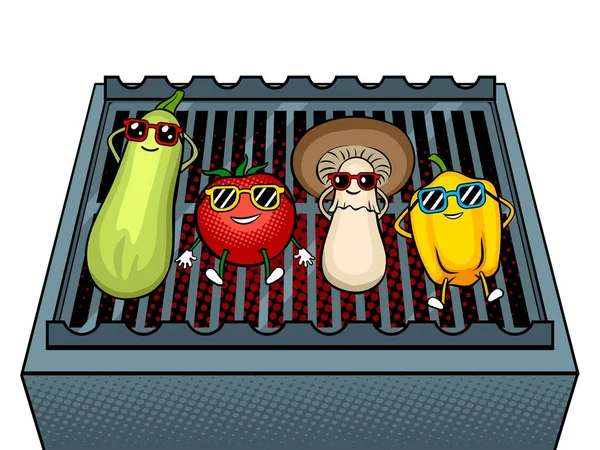 Vegetales en bbq arte pop vector ilustración — Archivo Imágenes Vectoriales