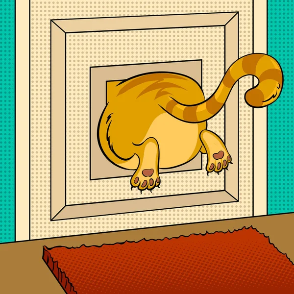 Gato gordo pegado arte pop vector ilustración — Vector de stock