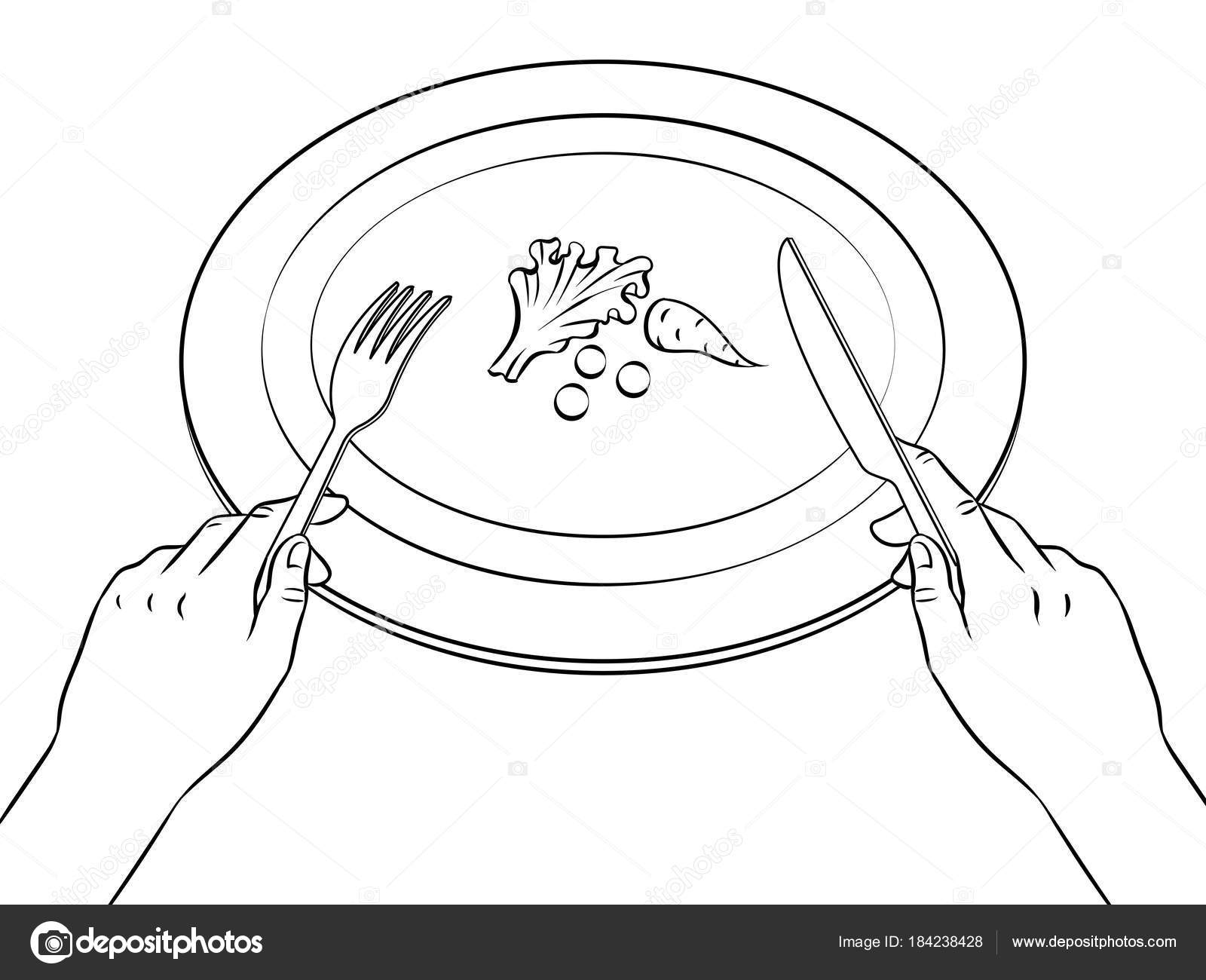 Sano cibo sulla piastra da colorare Immagine isolata su priorit  bassa bianca Imitazione di stile fumetti — Vettoriali di AlexanderPokusay