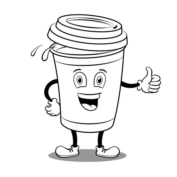 Tasse de café et pouce vers le haut vecteur de livre de coloriage — Image vectorielle