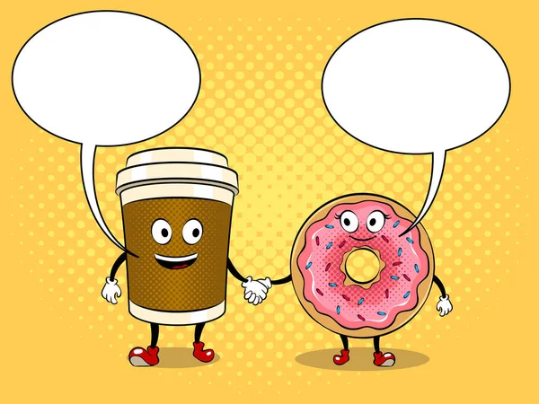Kaffe kopp och donut pop art vektor — Stock vektor