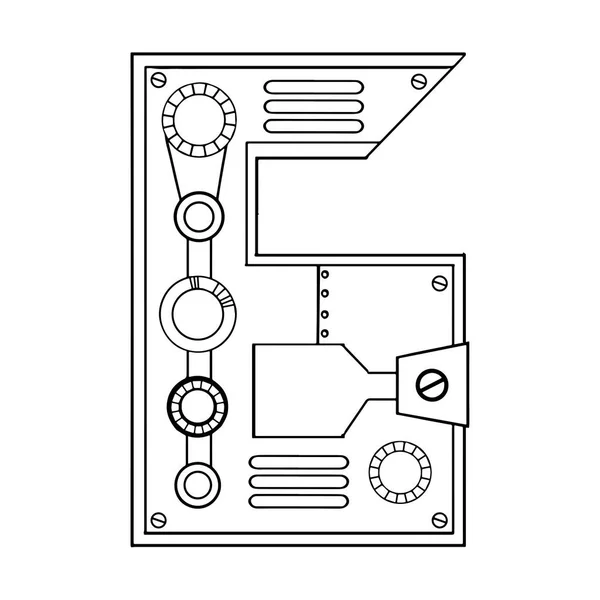 Número mecánico 6 grabado vector ilustración — Vector de stock