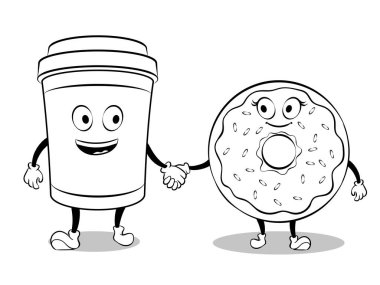 Kahve ve donut kitap vektör boyama