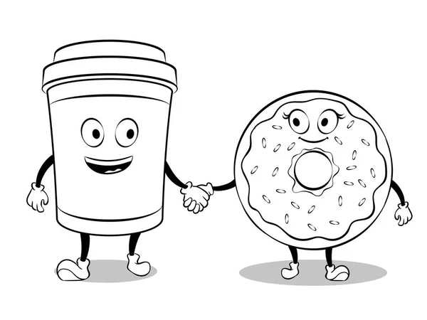 Векторна розмальовка чашка кави та пончик — стоковий вектор