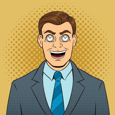 İşadamı gözleri pop sanat vektör saatli