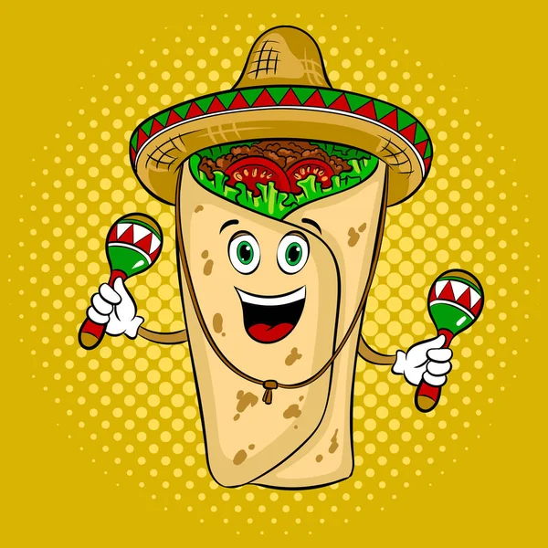 Illustration vectorielle du pop art burrito et maraca — Image vectorielle