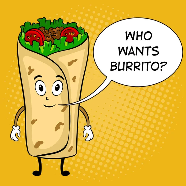 Burrito dessin animé pop art illustration vectorielle — Image vectorielle