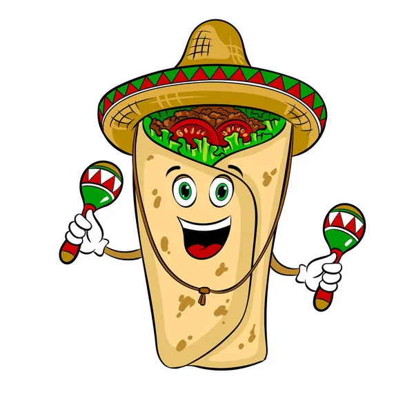 Illustration vectorielle du pop art burrito et maraca — Image vectorielle