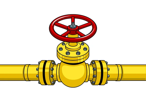 Yellow gas pipe with red valve pop art vector — Stock Vector