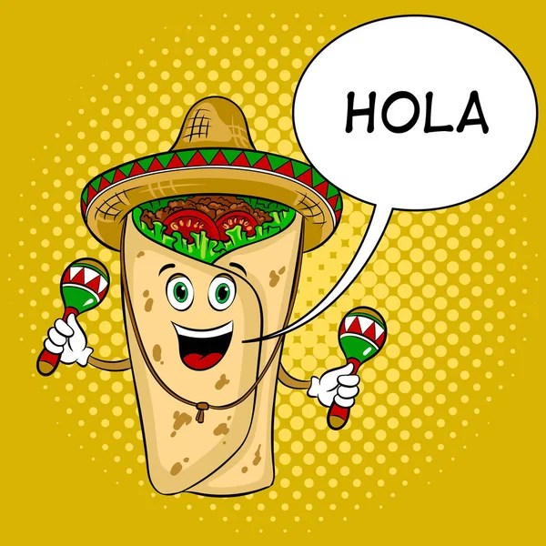 Illustration vectorielle du pop art burrito et maraca — Image vectorielle