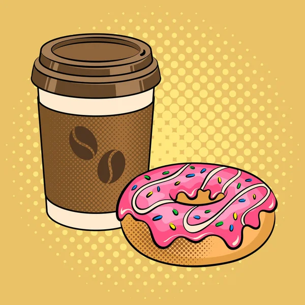 Tasse de café et beignet vecteur pop art — Image vectorielle