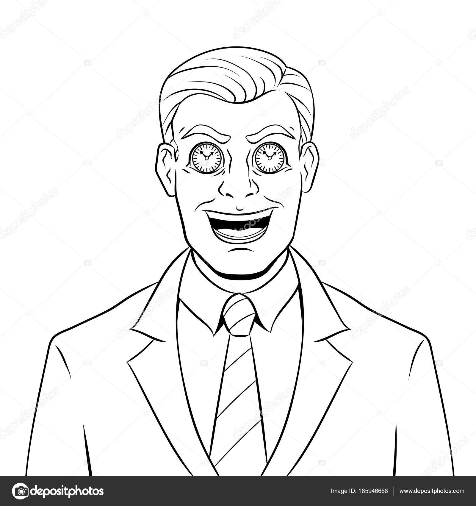 Uomo d affari con l orologio in occhi da colorare Immagine isolata su priorit  bassa bianca Imitazione di stile fumetti — Vettoriali di AlexanderPokusay