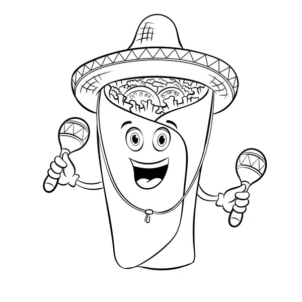 Burrito e maraca vetor livro de colorir — Vetor de Stock