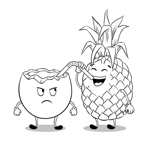 Ananas trinken Kokosnuss Malbuch Vektor — Stockvektor