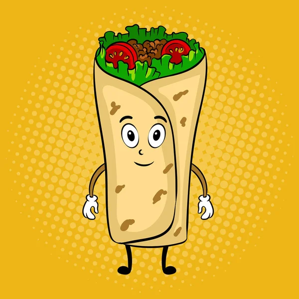 Burrito cartoon popart vectorillustratie — Stockvector