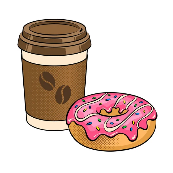 Tasse de café et beignet vecteur pop art — Image vectorielle