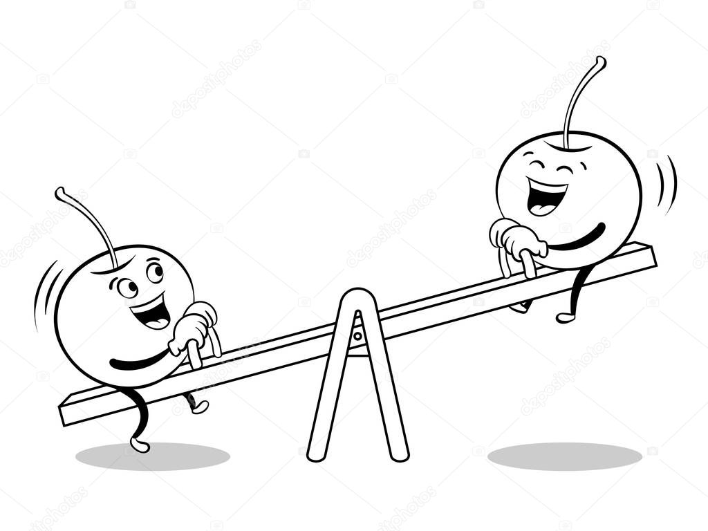 Cherry on seesaw coloring book vector