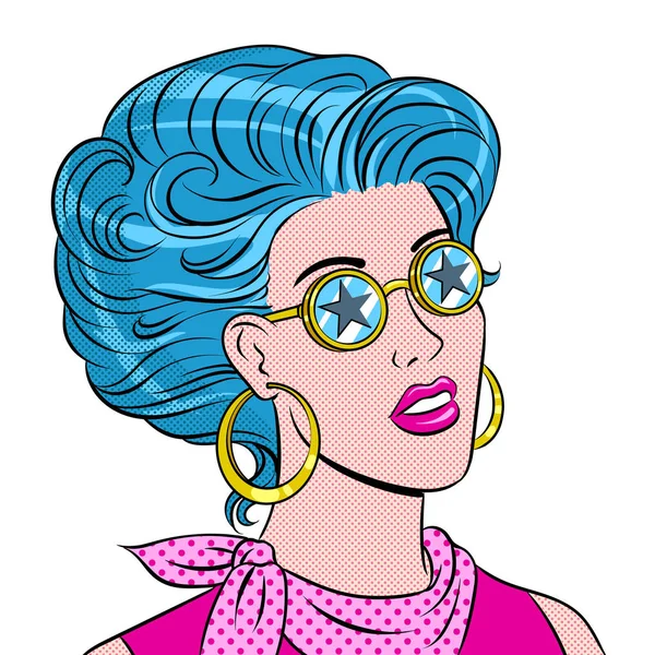 Schönheit junge Frau mit Sternenbrille Pop Art — Stockvektor