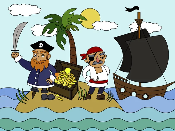 Desenhos animados piratas colorir ilustração vetorial — Vetor de Stock