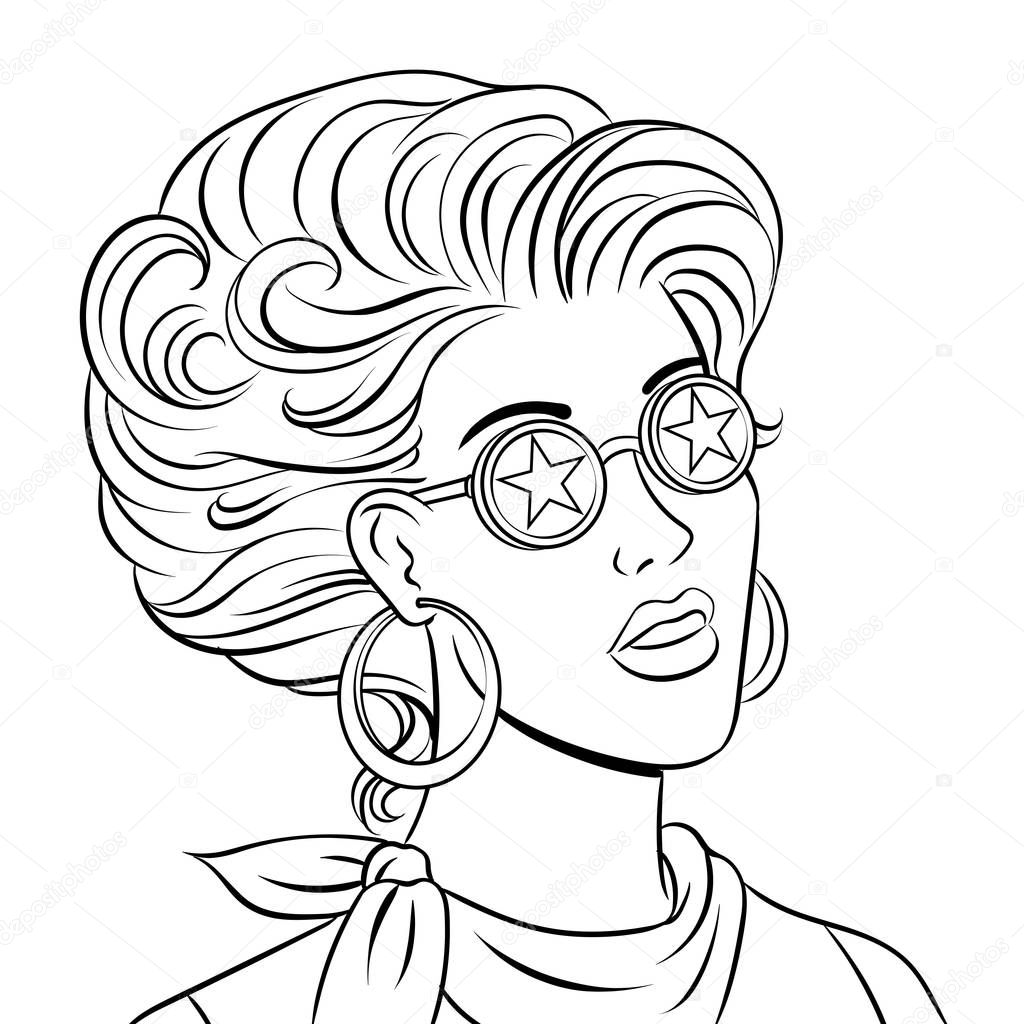 Beauty young woman in star glasses coloring vector
