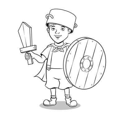 Çocuk ahşap zırh vektör çizim boyama