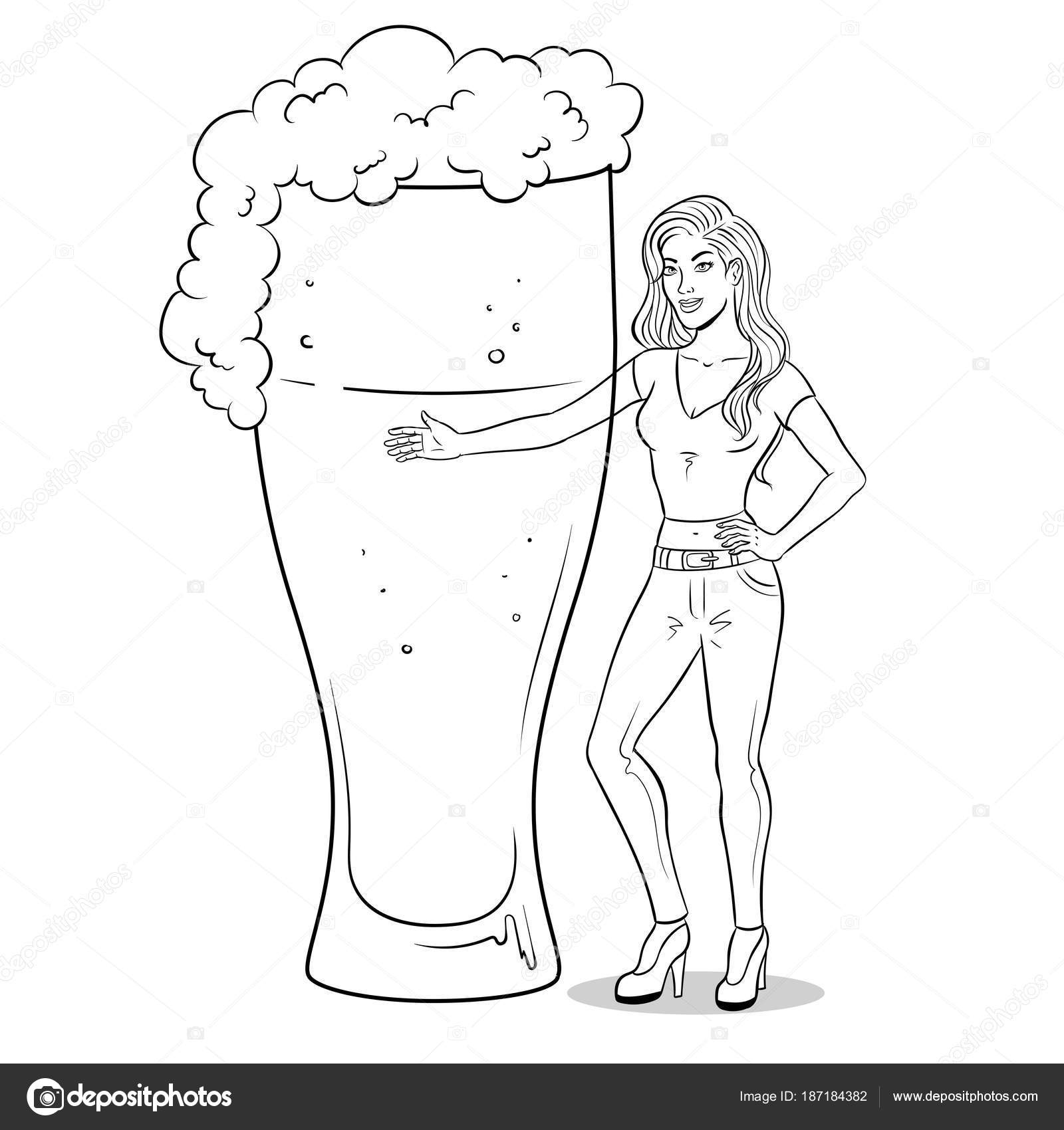 Beauty young woman with beer coloring vector Stock Vector Image by ...