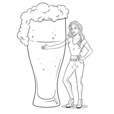 Vektör boyama bira olan güzellik kadın