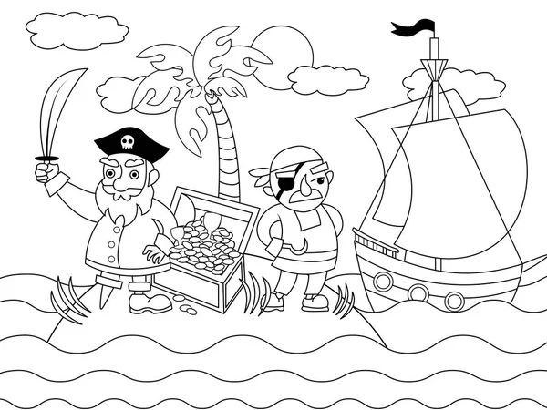 Desenhos animados piratas colorir ilustração vetorial — Vetor de Stock