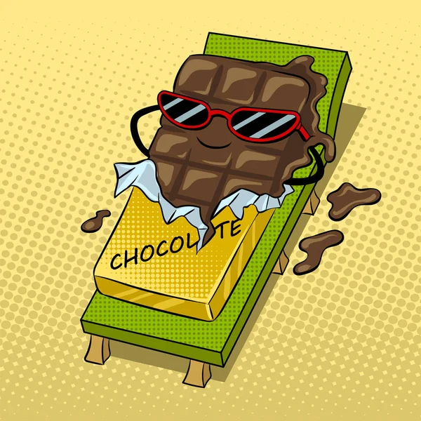 Cioccolato si scioglie spiaggia pop arte vettoriale illustrazione — Vettoriale Stock