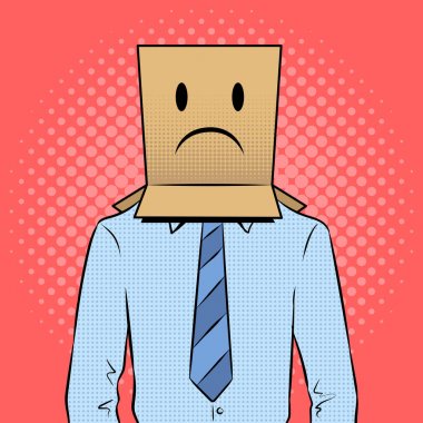 Kutusu üzgün emoji baş pop sanat vektör üzerinde olan adam