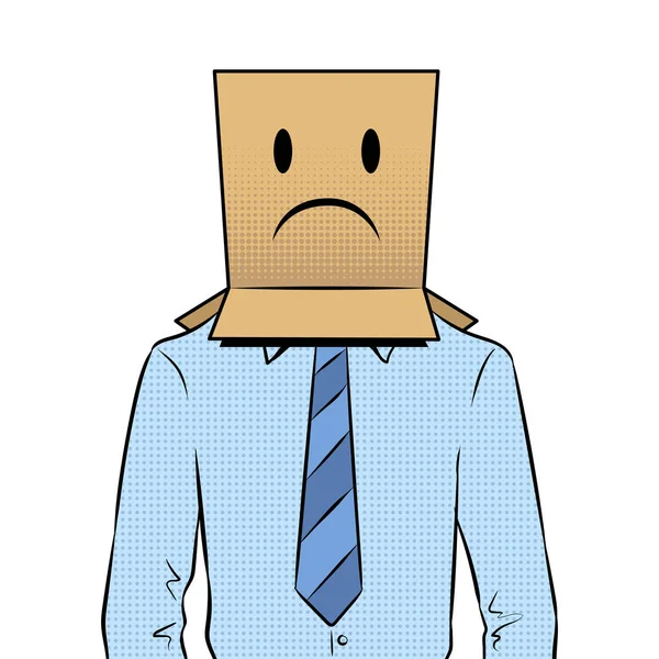 Homem com caixa emoji triste na cabeça pop arte vetor — Vetor de Stock