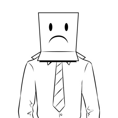 Kutusu üzgün emoji vektör boyama başında olan adam