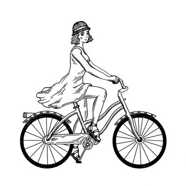 Genç kadın binmek bisiklet oyma vektör