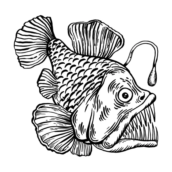 Глубоководные рыбы с более легким вектором гравировки — стоковый вектор