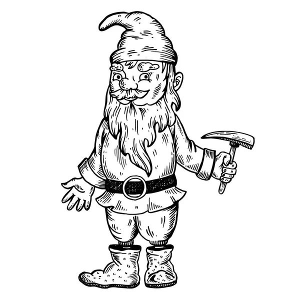 Gnome créature mythique gravure vecteur — Image vectorielle