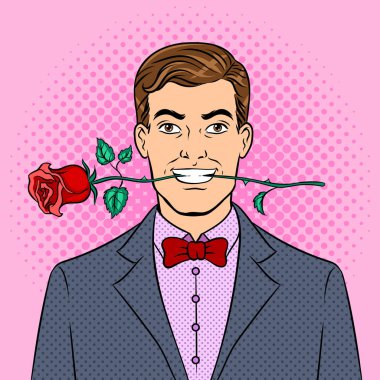 Gül çiçek pop art vektör çizim ile adam