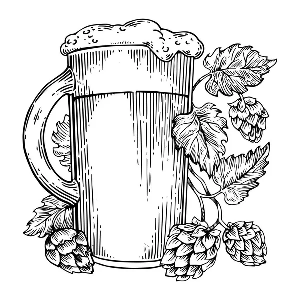 Graviervektor für Bier und Hopfen — Stockvektor
