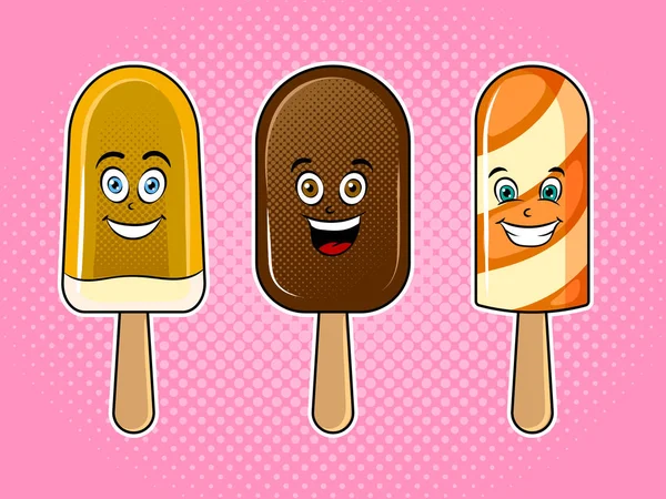 Glücklich Eis Pop Art Vektor Illustration — Stockvektor