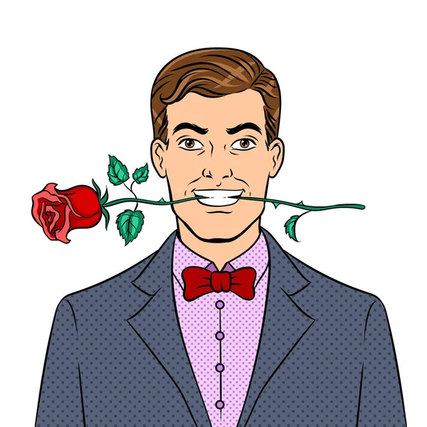 Homme avec fleur rose illustration vectorielle pop art — Image vectorielle