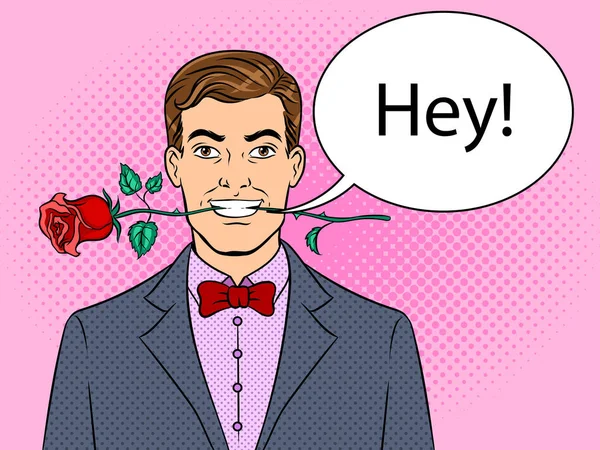 Gül çiçek pop art vektör çizim ile adam