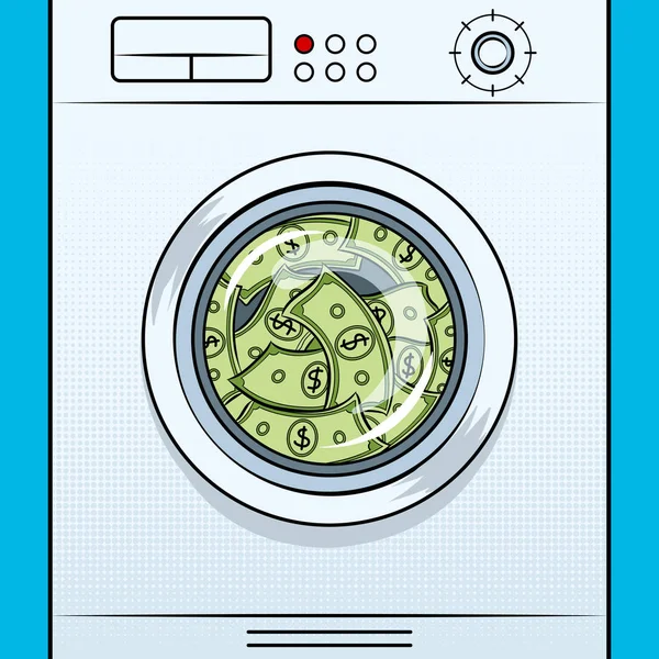 Waschmaschine wäscht Dollars Pop Art Vektor — Stockvektor