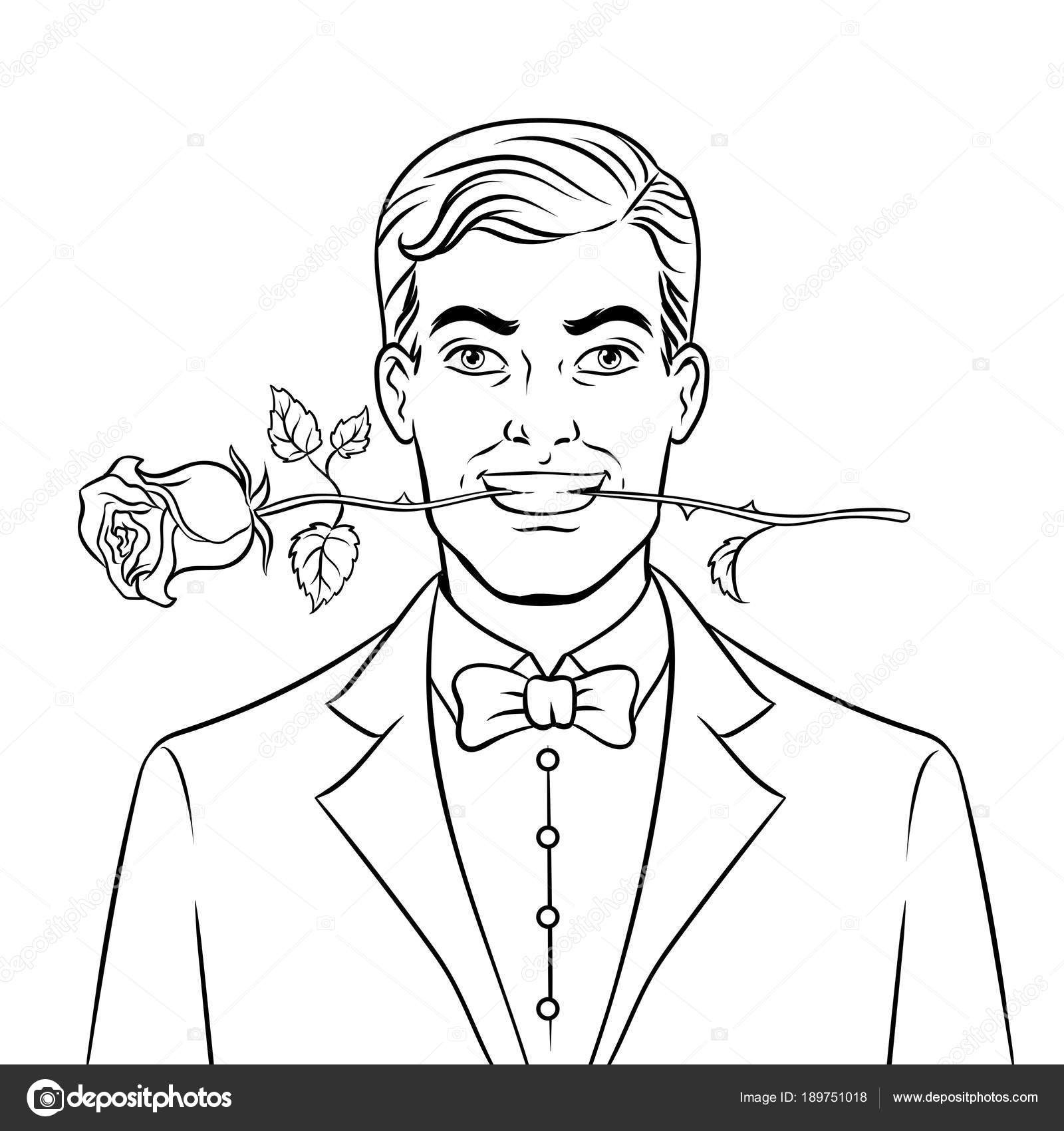 Download Man With Rose Flower Coloring Book Vector Vector Image By C Alexanderpokusay Vector Stock 189751018