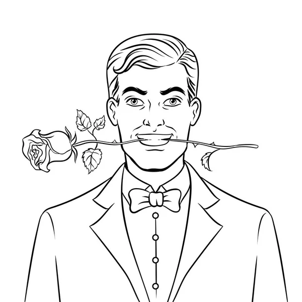 Muž s růžový květ omalovánky vektorové — Stockový vektor