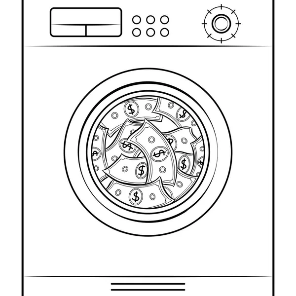 Machine à laver blanchiment dollars livre à colorier — Image vectorielle