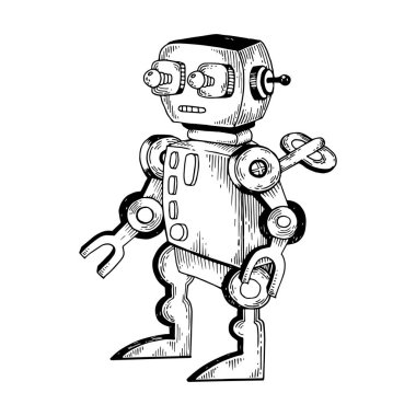 Vektör çizim oyma mekanik oyuncak robot